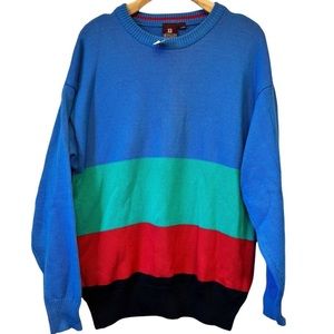 VTG 90s Y2K Knitted Crewneck Sweater Nordstrom Color Block  Striped XL USA Made